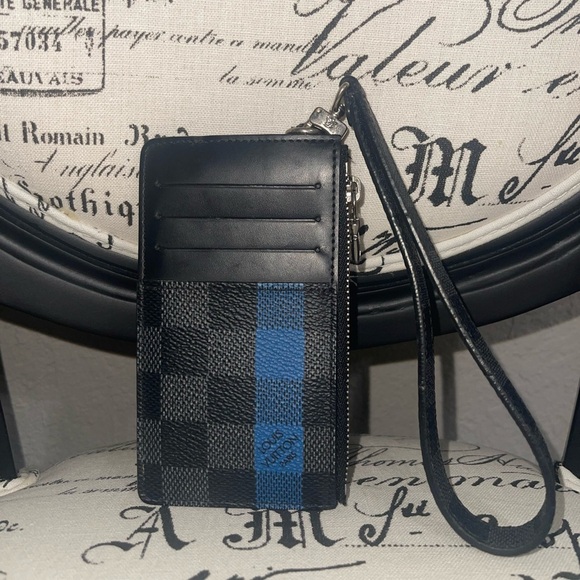 LOUIS VUITTON Playphone 8+ Coin Purse Wallet N60106 Damier Graphite Black Blue - Picture 3 of 10